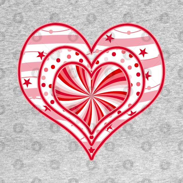 RED AND WHITE  CANDY CANE CHRISTMAS PATTERN HEART by iskybibblle